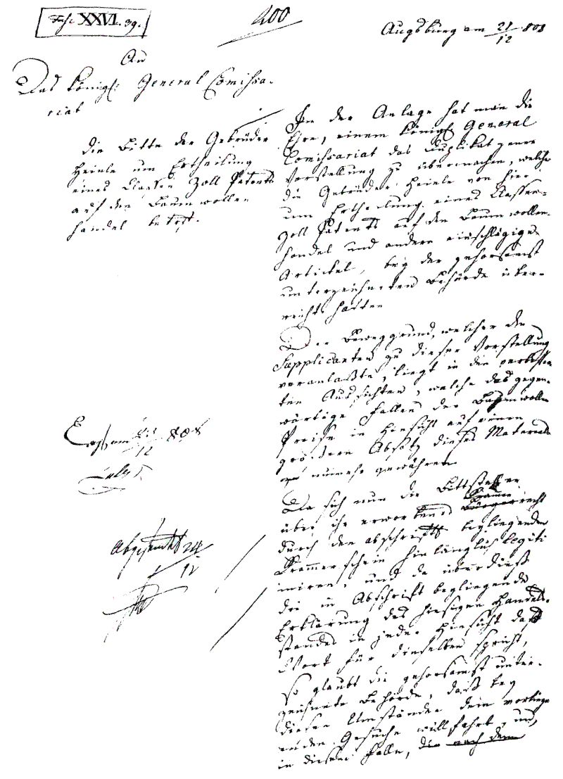 Beantragung eines Klassen-Zoll-Patents 1808
