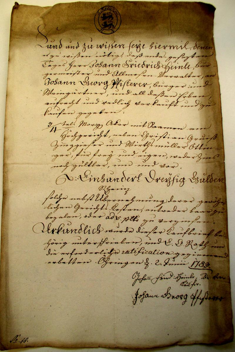 Kauf-Brief 1783
