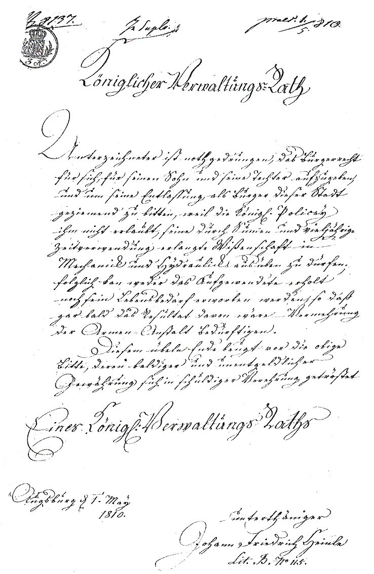 Auswanderungsgesuch von Johann Friedrich Heinle, 1810