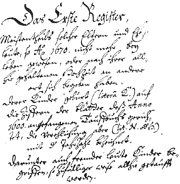 Das andere Register des Familienregisters von 1670