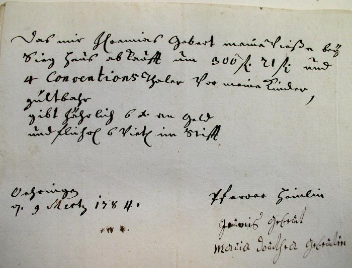 Kauf-Brief 1784