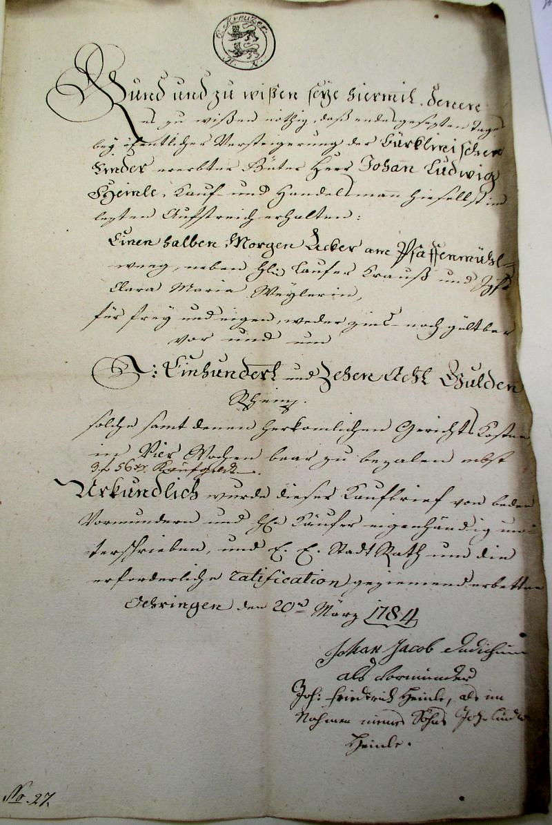 Kauf-Brief 1787