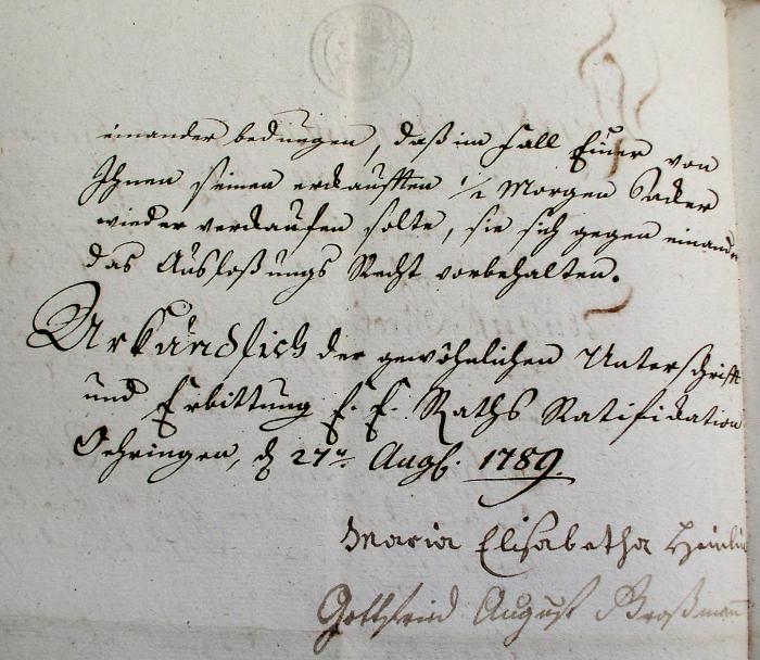 Kauf-Brief 1789