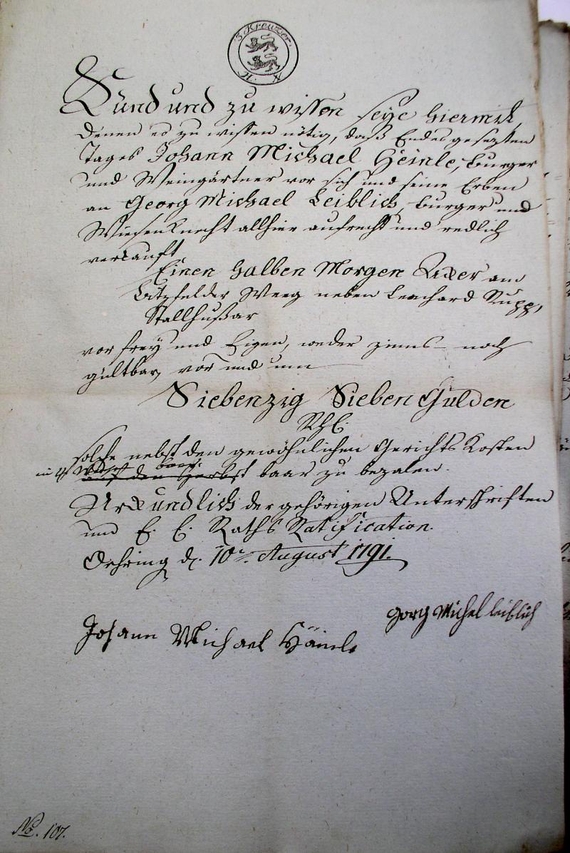 Kaufbrief von 1791