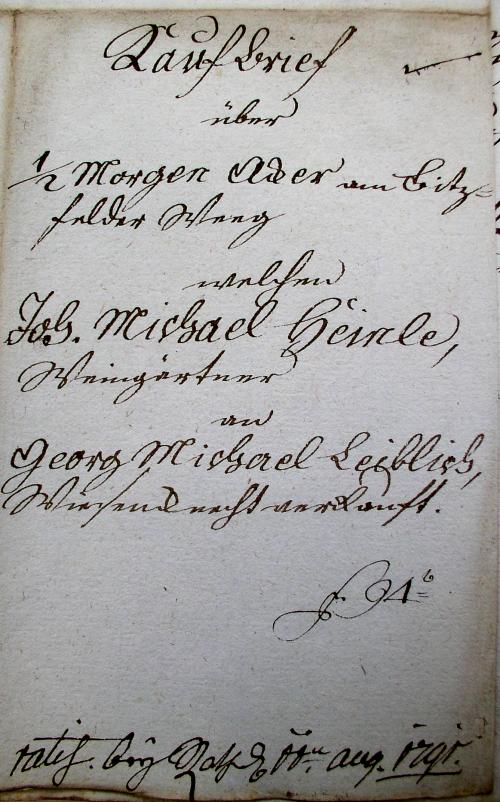 Kaufbrief von 1791