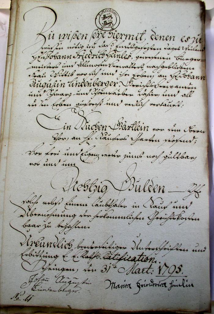 Kauf-Brief 1789