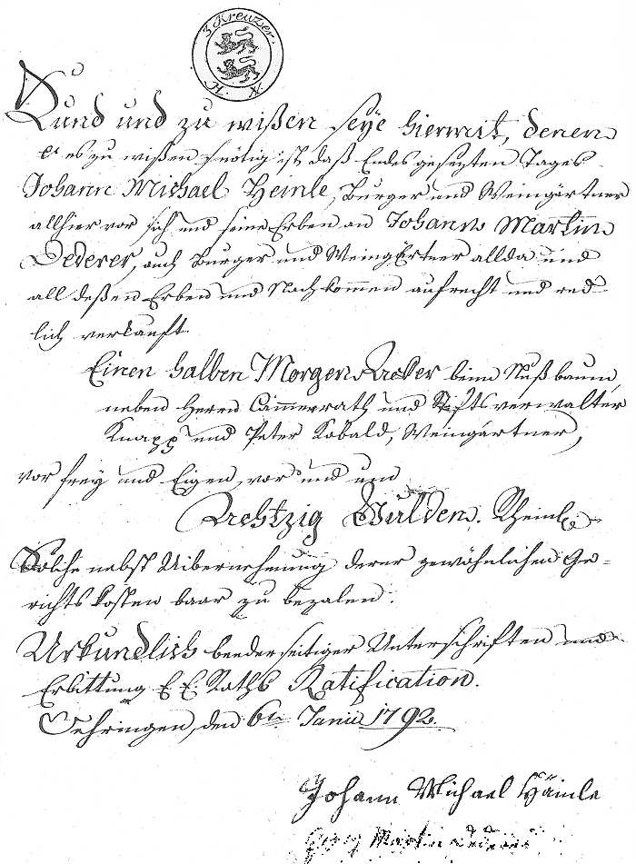 Kaufbrief von 1792